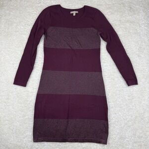 Banana Republic Sweater Dress Womens Small Purple Striped Long Sleeve Knit